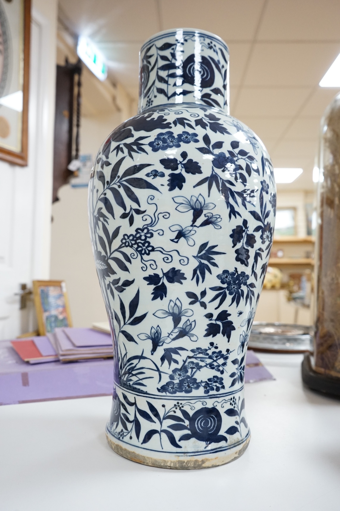 A large Chinese blue and white floral vase, 54cm high